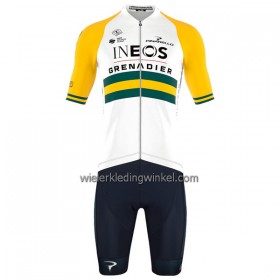 Set Fietsshirt + Korte Koersbroek 2023 INEOS Grenadiers Australisch Kampioenschap Geel Wit